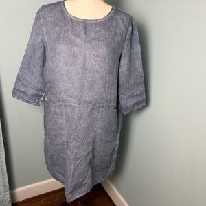 Beau Jour 100% Linen Lagenlook Tunic Dress Blue Gray Relaxed Minimalist Size S